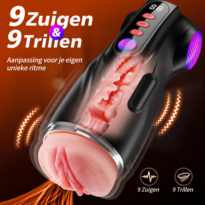 【Flitsverkoop: 30% KORTING】Daphne - Penis Pomp met 3 verwisselbare sleeves, Pocket Pussy, 9 Zuig- & 9 Vibratiemodi, Mannelijke Masturbator