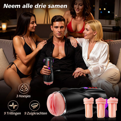 【Flitsverkoop: 30% KORTING】Daphne - Penis Pomp met 3 verwisselbare sleeves, Pocket Pussy, 9 Zuig- & 9 Vibratiemodi, Mannelijke Masturbator