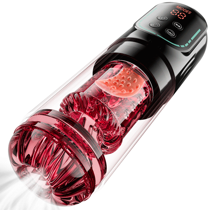 Cinder – Stotende, roterende, zuigende, vibrerende en likkende blowjob-stroker