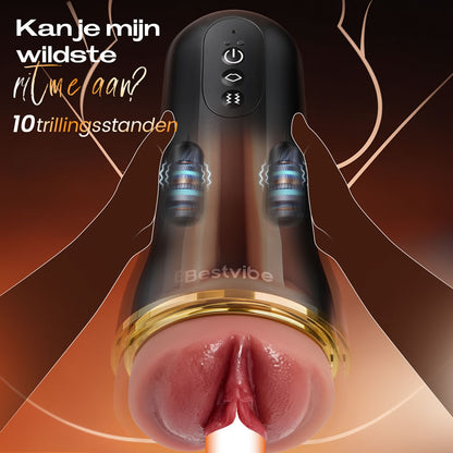 【$10 Korting – Slechts 3 Dagen!】Bestvibe Pro – 3 Verwisselbare Hulzen, Drie Unieke Ervaringen, Automatische Masturbator voor Mannen met 5 Zuigstanden & 10 Vibratiestanden