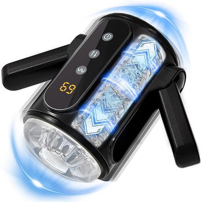 Automatische masturbator voor mannen met twee handgrepen en stretch vibraties met 9 frequenties