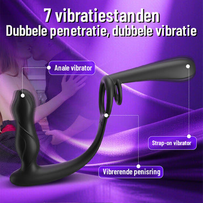 Dubbele Penetratie  Dubbele Vibratie  Koppel Vibrator met Sperma-Vergrendelingsring