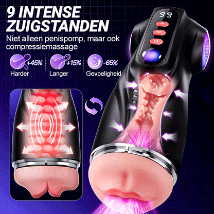 【Flitsverkoop: 30% KORTING】Daphne - Penis Pomp met 3 verwisselbare sleeves, Pocket Pussy, 9 Zuig- & 9 Vibratiemodi, Mannelijke Masturbator