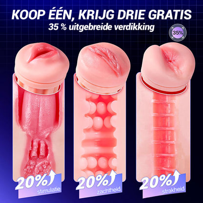 【Flitsverkoop: 30% KORTING】Daphne - Penis Pomp met 3 verwisselbare sleeves, Pocket Pussy, 9 Zuig- & 9 Vibratiemodi, Mannelijke Masturbator