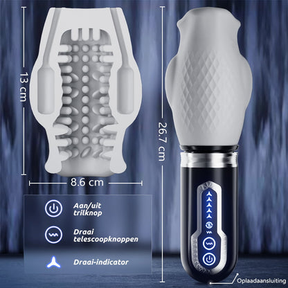 Tornado 3.0 - Dubbele Motor Orale Seks Analoge Masturbator 7 Vibraties 5 Intrekkingen 5 Rotatie