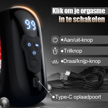 Finger 2.0-9 Trillingen 9 Vinger Knijpen 9 Rotatie Opgewaardeerde Glans Training Masturbator