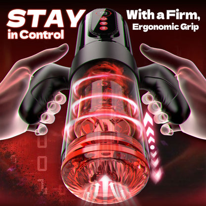 Terminator - Orale x Vaginale Seks! 9 Stretching Rotatie 9 Zuigen Met Handvat Mannelijke Masturbator