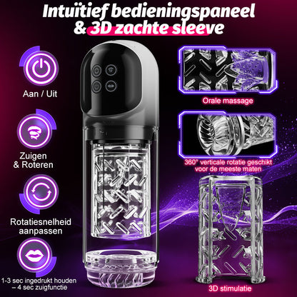 Vortex - 7 Zuigende Dubbele-Temperatuur SPA Boner Vergroter 7 Roterende 360° Massage Masturbator