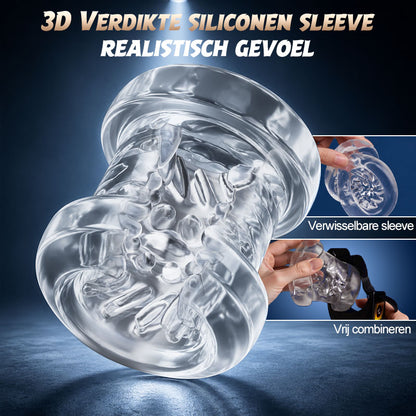 【Flitsverkoop: 30% KORTING】Hazel - Draagbare mannelijke masturbator 3-in-1 met siliconen huls, 9 standen voor stoten, draaien en vibreren